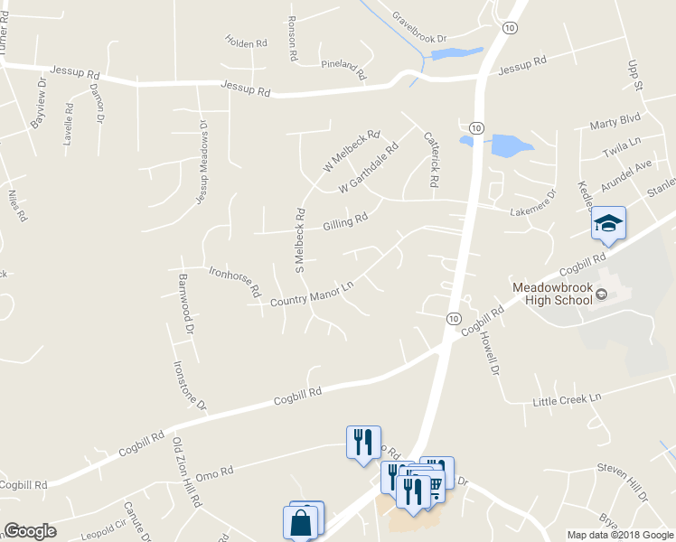 map of restaurants, bars, coffee shops, grocery stores, and more near 5701 Country Manor Circle in Richmond