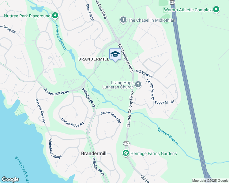 map of restaurants, bars, coffee shops, grocery stores, and more near 13601 Pebble Creek Terrace in Midlothian