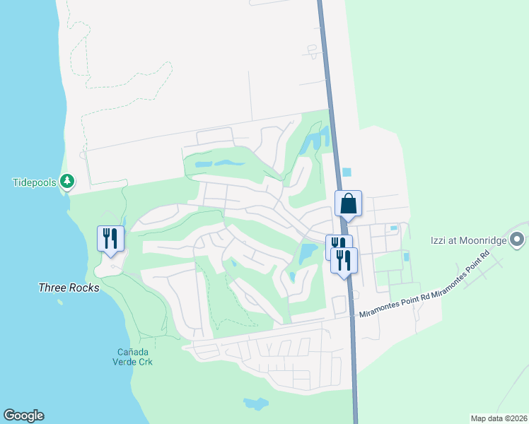 map of restaurants, bars, coffee shops, grocery stores, and more near 250 Turnberry Road in Half Moon Bay