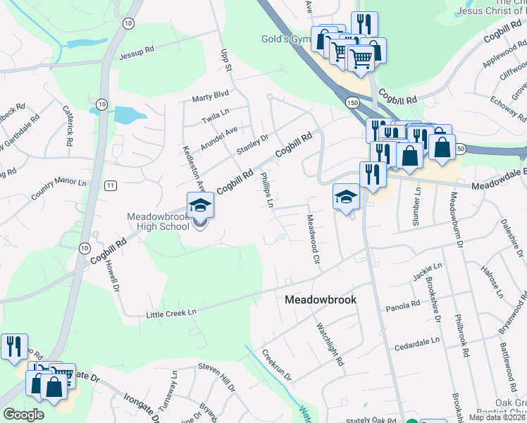 map of restaurants, bars, coffee shops, grocery stores, and more near 4706 Brompton Square in Richmond