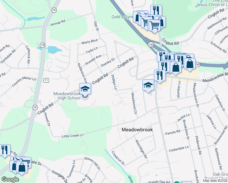 map of restaurants, bars, coffee shops, grocery stores, and more near 4706 Brompton Square in Richmond