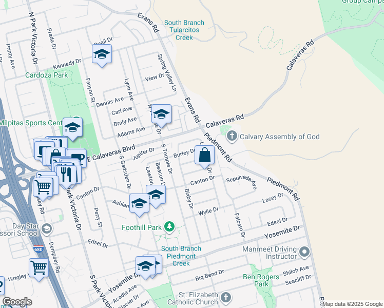 map of restaurants, bars, coffee shops, grocery stores, and more near 1840 Armand Drive in Milpitas