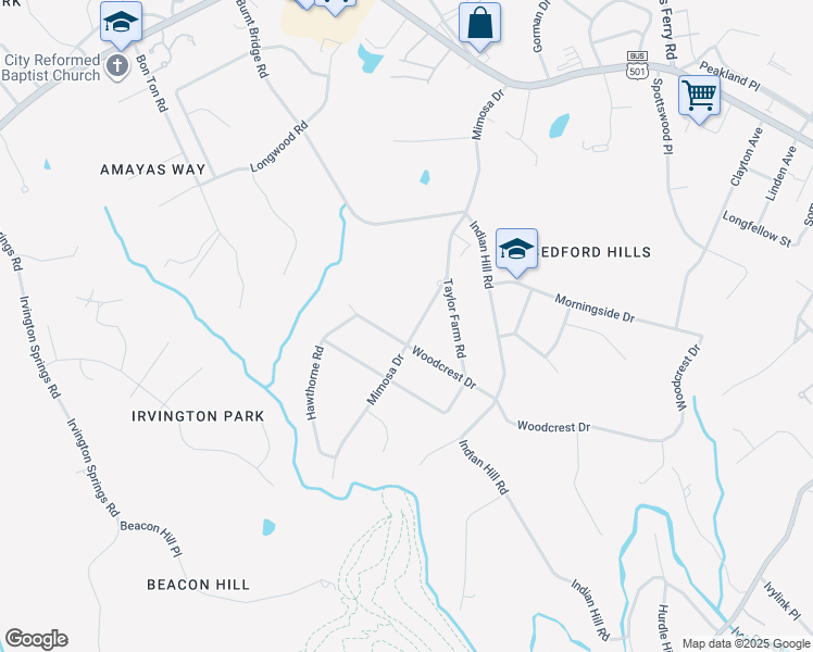 map of restaurants, bars, coffee shops, grocery stores, and more near 2215-2219 Mimosa Drive in Lynchburg