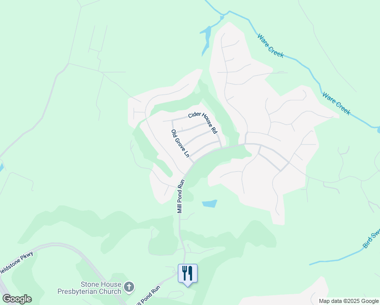 map of restaurants, bars, coffee shops, grocery stores, and more near 3018 Old Grove Lane in Toano