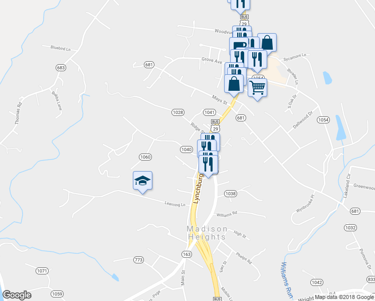 map of restaurants, bars, coffee shops, grocery stores, and more near 124 Lyttleton Lane in Madison Heights