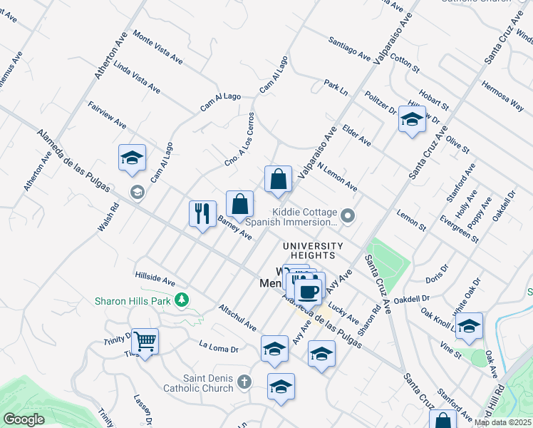 map of restaurants, bars, coffee shops, grocery stores, and more near 9 Arbol Grande Court in Menlo Park