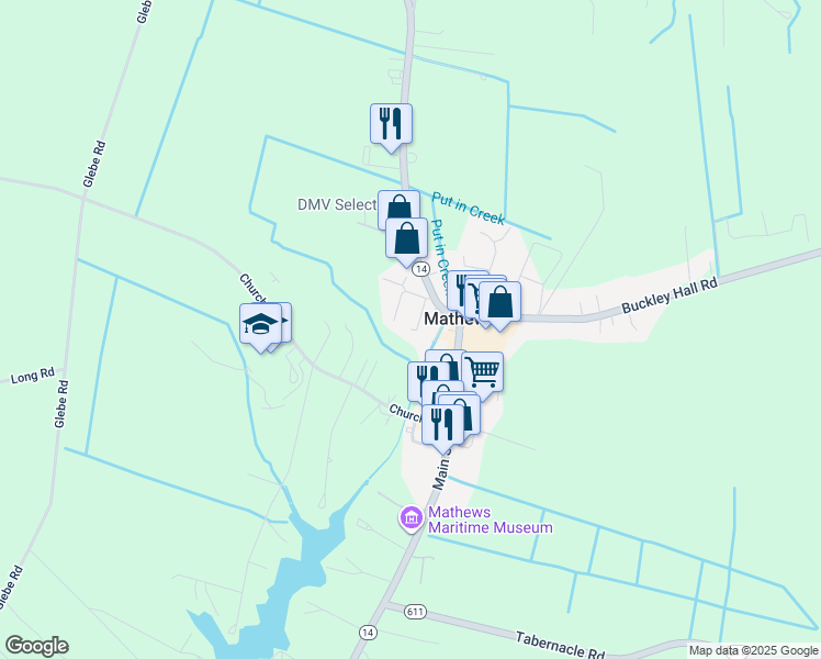 map of restaurants, bars, coffee shops, grocery stores, and more near 99 Chambers Street in Mathews
