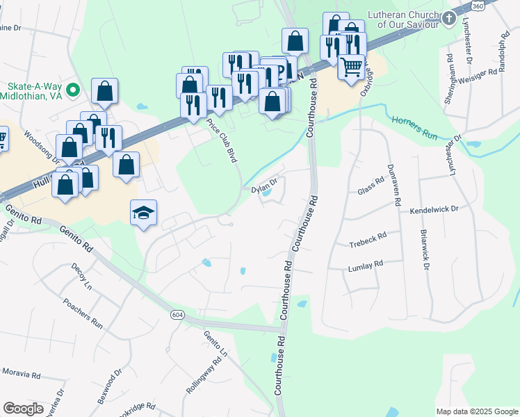 map of restaurants, bars, coffee shops, grocery stores, and more near 4046 Anita Avenue in Midlothian