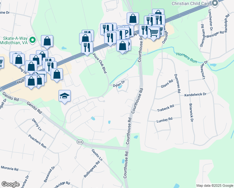 map of restaurants, bars, coffee shops, grocery stores, and more near 4046 Anita Avenue in Midlothian