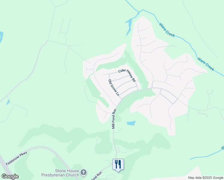 map of restaurants, bars, coffee shops, grocery stores, and more near 3027 Old Grove Lane in Toano