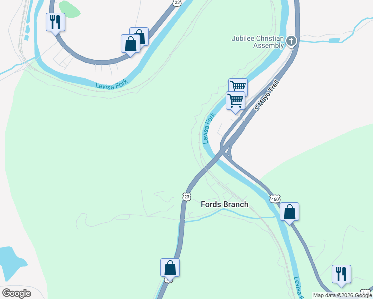 map of restaurants, bars, coffee shops, grocery stores, and more near U.S. 23 in Pikeville