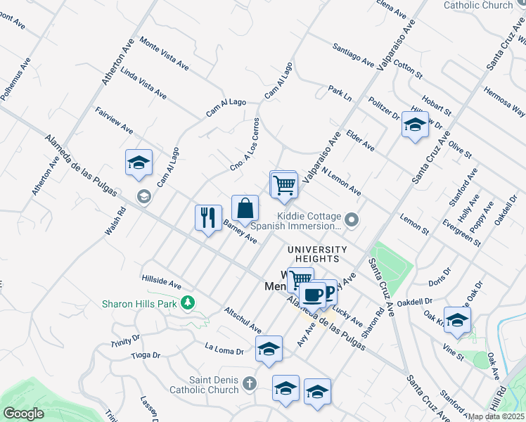 map of restaurants, bars, coffee shops, grocery stores, and more near 9 Arbol Grande Court in Menlo Park
