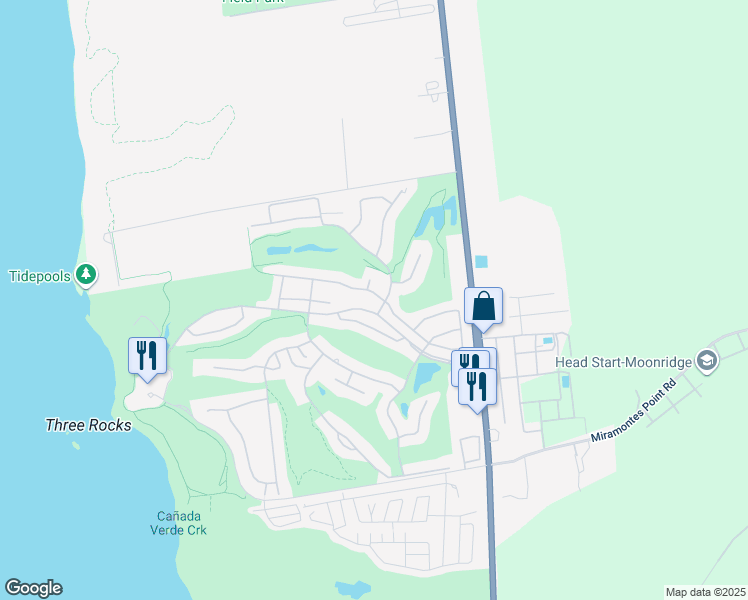map of restaurants, bars, coffee shops, grocery stores, and more near 250 Turnberry Road in Half Moon Bay