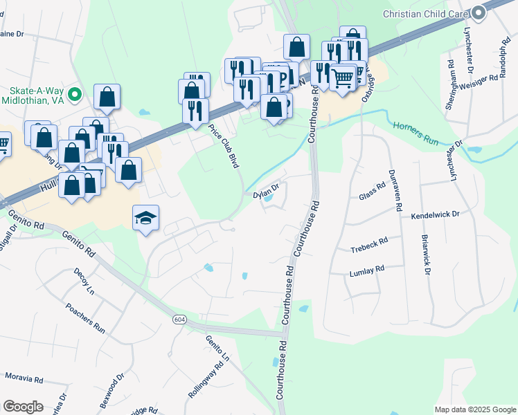 map of restaurants, bars, coffee shops, grocery stores, and more near 4022 Anita Avenue in Midlothian