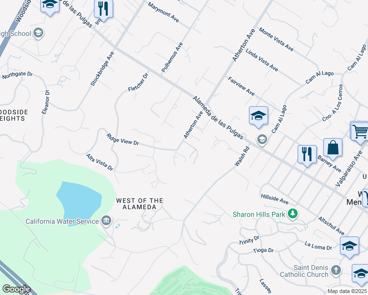 map of restaurants, bars, coffee shops, grocery stores, and more near 391 Atherton Avenue in Atherton