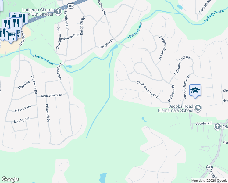 map of restaurants, bars, coffee shops, grocery stores, and more near 5130 Cane Mill Lane in Richmond