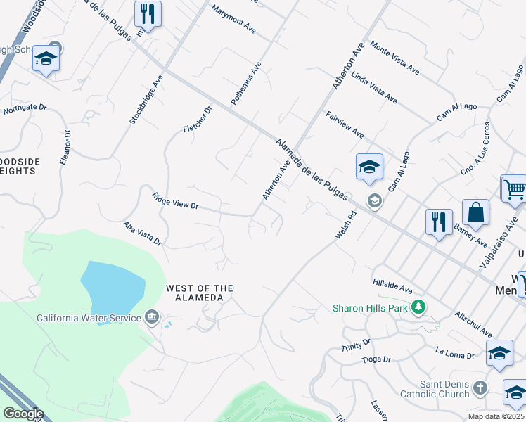 map of restaurants, bars, coffee shops, grocery stores, and more near 391 Atherton Avenue in Atherton
