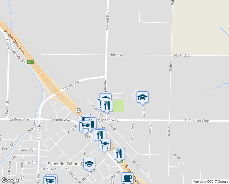 map of restaurants, bars, coffee shops, grocery stores, and more near 15904 Polona Drive in Delhi
