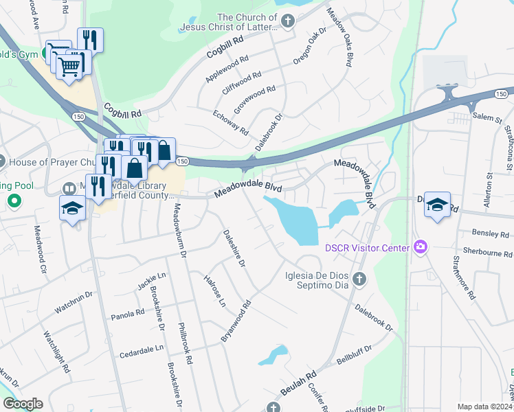 map of restaurants, bars, coffee shops, grocery stores, and more near 3704 Berrybrook Drive in Richmond