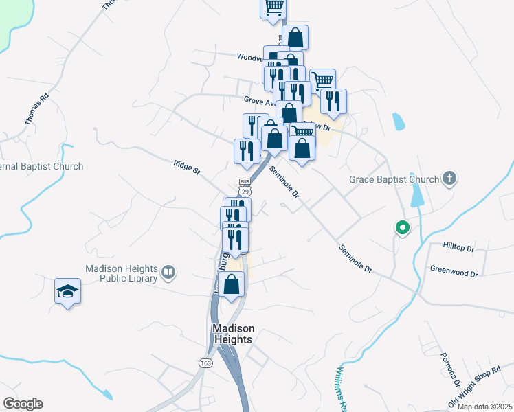 map of restaurants, bars, coffee shops, grocery stores, and more near 108-144 Cedar Crest Dr in Madison Heights