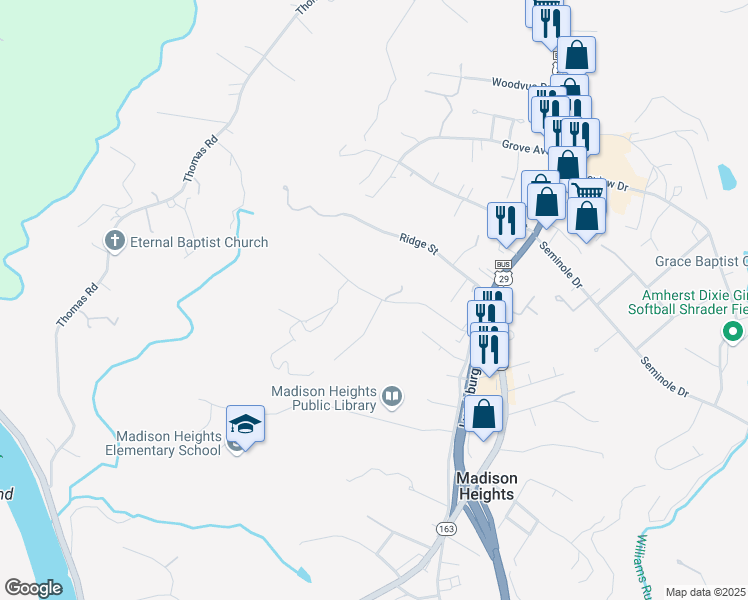 map of restaurants, bars, coffee shops, grocery stores, and more near 100 Worley Drive in Madison Heights