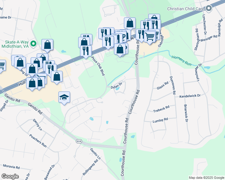 map of restaurants, bars, coffee shops, grocery stores, and more near 4006 Anita Avenue in Midlothian