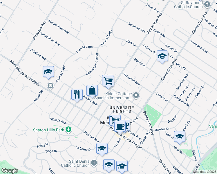 map of restaurants, bars, coffee shops, grocery stores, and more near 1410 Franks Lane in Menlo Park