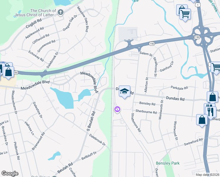 map of restaurants, bars, coffee shops, grocery stores, and more near 6425 South Beulah Road in Richmond