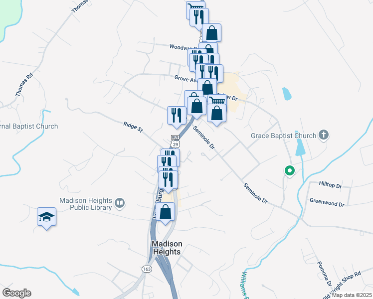 map of restaurants, bars, coffee shops, grocery stores, and more near 108-144 Cedar Crest Dr in Madison Heights