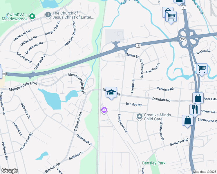 map of restaurants, bars, coffee shops, grocery stores, and more near 3117 Stanwix Lane in Richmond