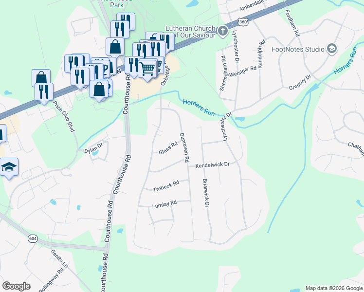 map of restaurants, bars, coffee shops, grocery stores, and more near 9900 Glass Road in Richmond