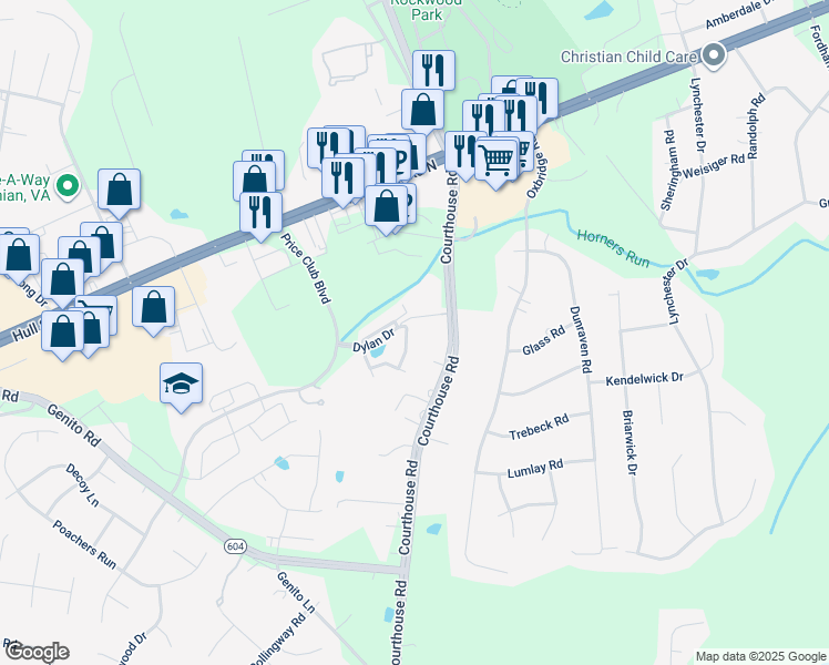map of restaurants, bars, coffee shops, grocery stores, and more near 4021 Trisha Trail in Midlothian