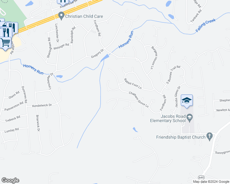 map of restaurants, bars, coffee shops, grocery stores, and more near 4606 Wind Place in Richmond