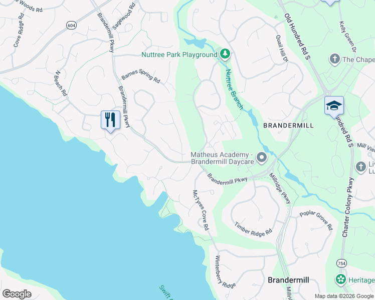 map of restaurants, bars, coffee shops, grocery stores, and more near 3611 Stoney Ridge Road in Midlothian