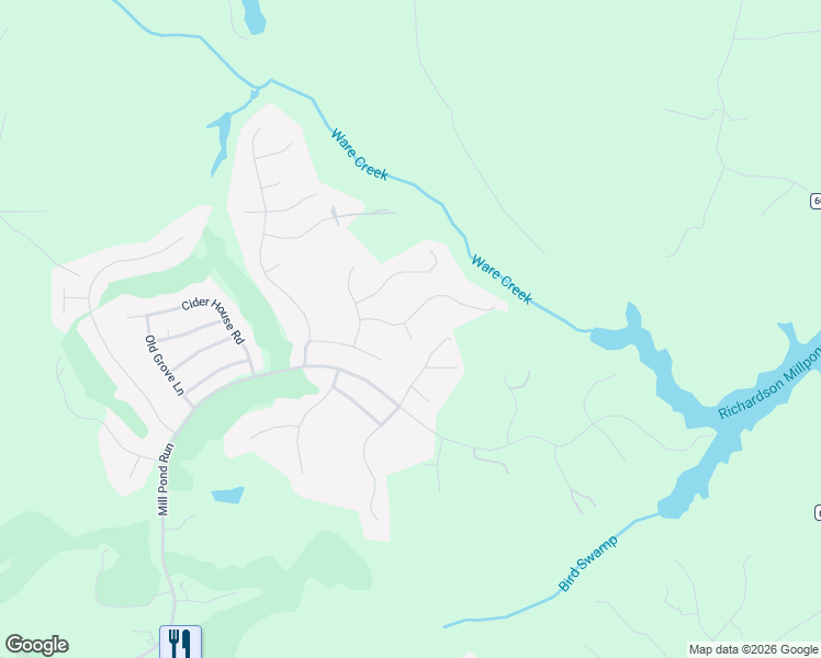map of restaurants, bars, coffee shops, grocery stores, and more near 3109 Windy Branch Drive in Toano