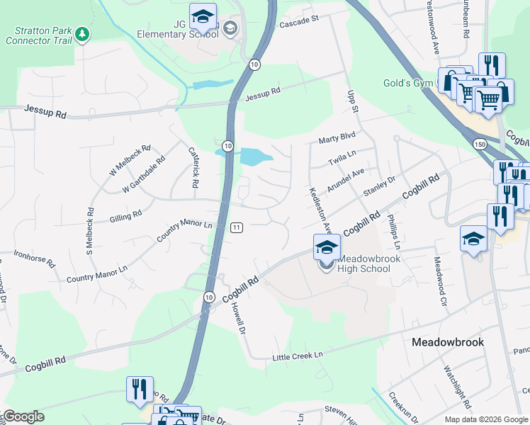 map of restaurants, bars, coffee shops, grocery stores, and more near 5901 Lakemere Drive in Richmond