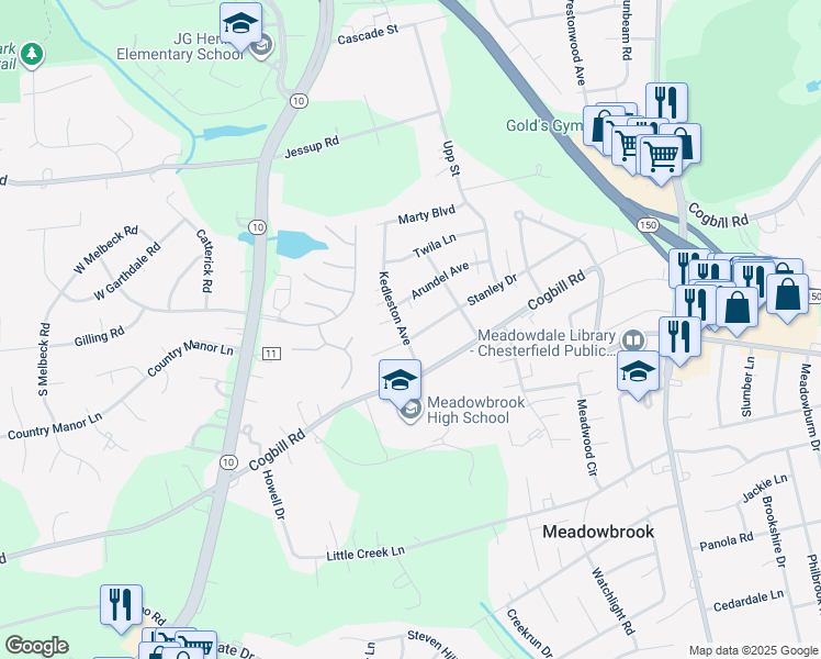 map of restaurants, bars, coffee shops, grocery stores, and more near 4846 Stanley Drive in Richmond