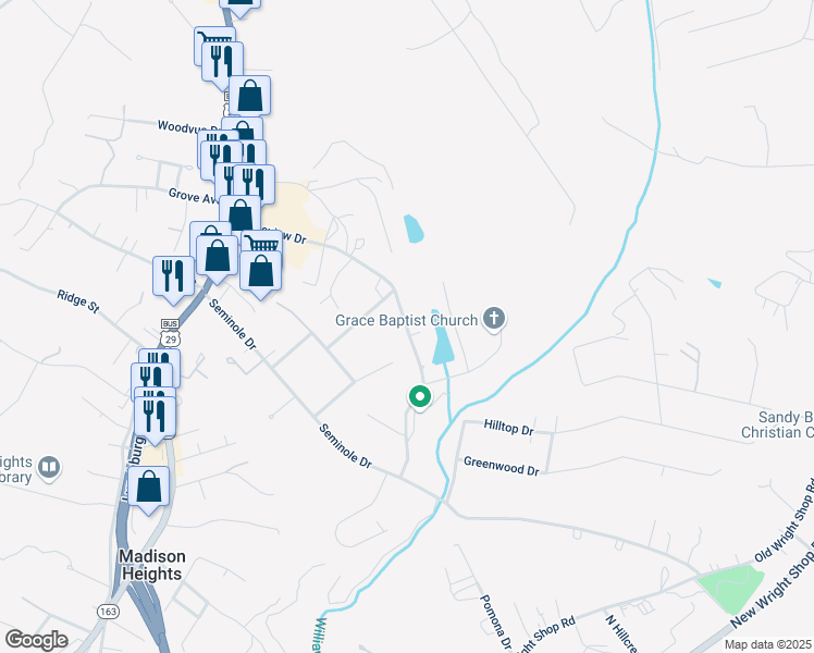 map of restaurants, bars, coffee shops, grocery stores, and more near 281 Lakeview Drive in Madison Heights