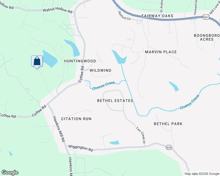 map of restaurants, bars, coffee shops, grocery stores, and more near 222 Two Creek Drive in Lynchburg