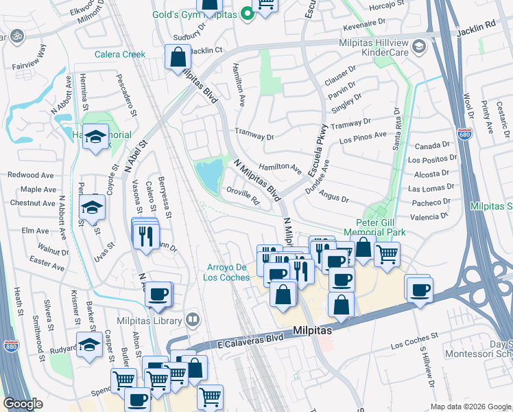 map of restaurants, bars, coffee shops, grocery stores, and more near 819 Folsom Circle in Milpitas