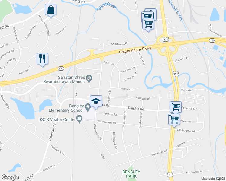 map of restaurants, bars, coffee shops, grocery stores, and more near 2929 Stanwix Lane in Richmond