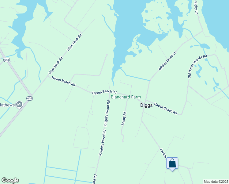 map of restaurants, bars, coffee shops, grocery stores, and more near Haven Beach Road in Diggs