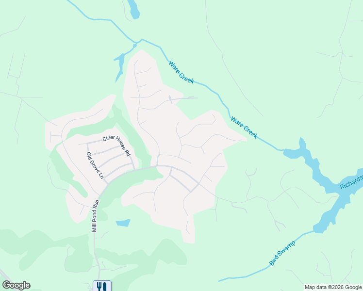 map of restaurants, bars, coffee shops, grocery stores, and more near 3100 Windy Branch Drive in Toano