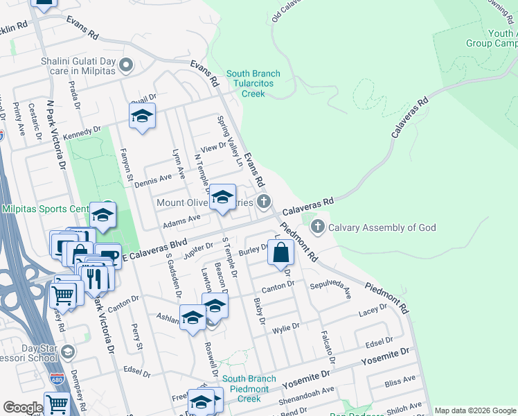 map of restaurants, bars, coffee shops, grocery stores, and more near 39 Terfidia Lane in Milpitas