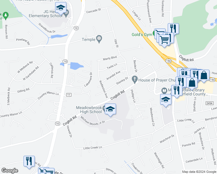 map of restaurants, bars, coffee shops, grocery stores, and more near 4838 Stanley Drive in Richmond