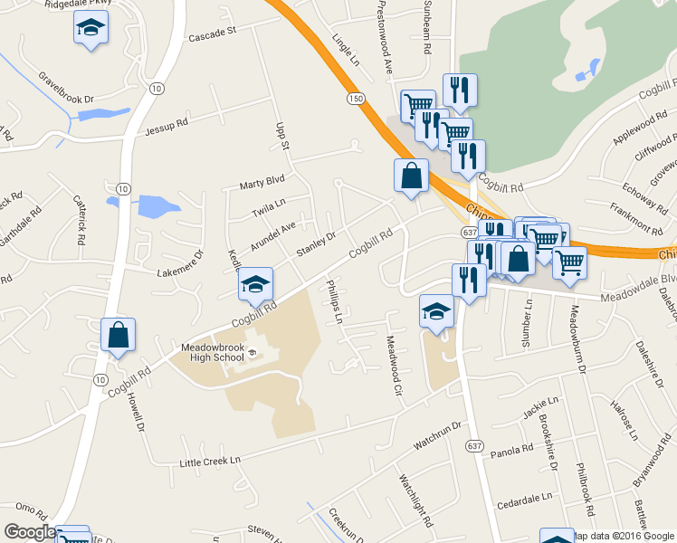 map of restaurants, bars, coffee shops, grocery stores, and more near 4601 Cogbill Road in Richmond