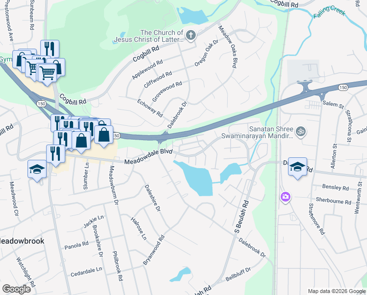 map of restaurants, bars, coffee shops, grocery stores, and more near 3635 Luckylee Crescent in Richmond
