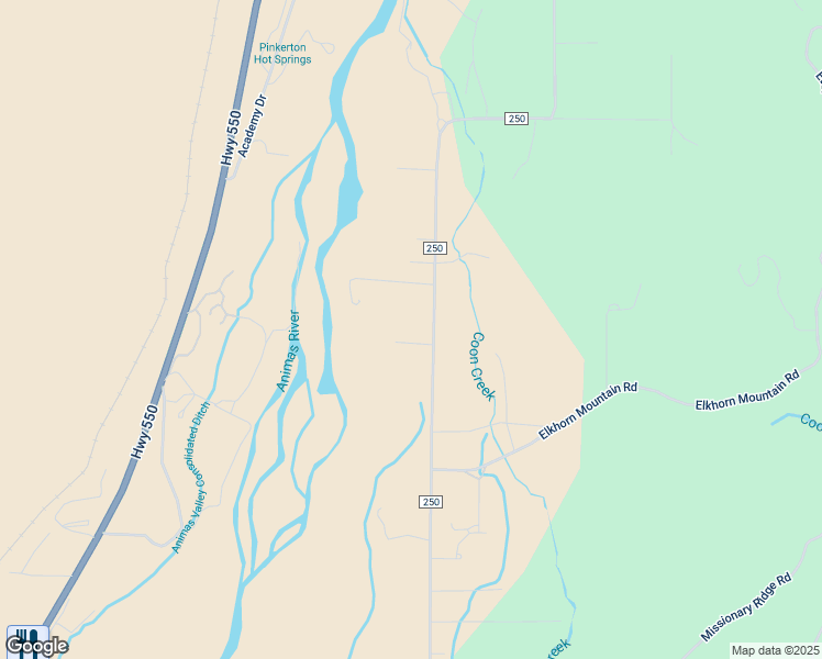 map of restaurants, bars, coffee shops, grocery stores, and more near 11029 County Road 250 in Durango