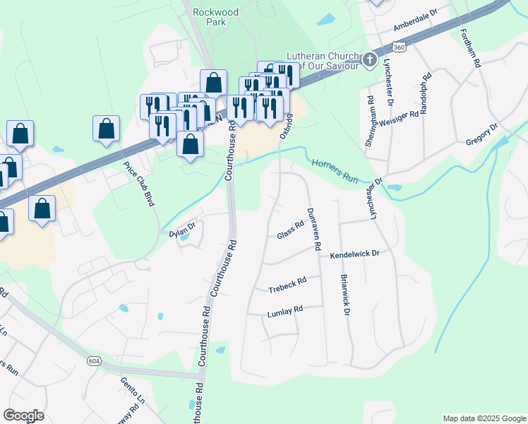 map of restaurants, bars, coffee shops, grocery stores, and more near 3910 Oxbridge Road in Richmond