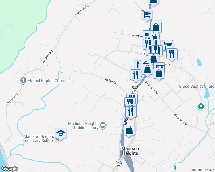 map of restaurants, bars, coffee shops, grocery stores, and more near 187 Ridge Street in Madison Heights